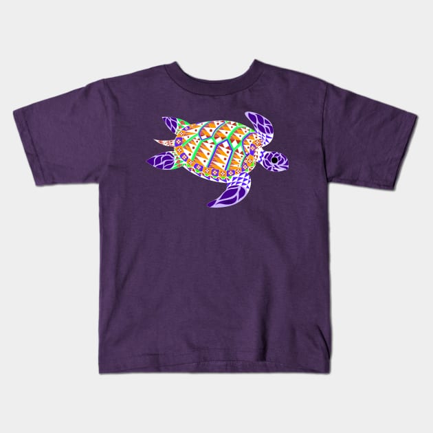 purple kawaii mexican caribbean carey turtle tortoise in ecopop floral wallpaper Kids T-Shirt by jorge_lebeau